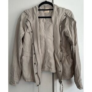 ELIE TAHARI Hooded Utility Jacket Tan Khaki Drawstring Casual Womens